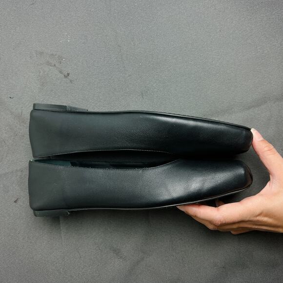 Reformation Mikayla Black Leather Square Toe Flats Sz 9 - Picture 7 of 9